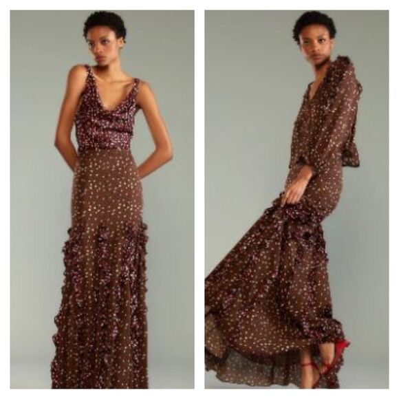 Cynthia Rowley Dresses & Skirts - Cynthia Rowley Women's Pippa Silk Ruffle Maxi Skirt NWT 425 brown Sz 0